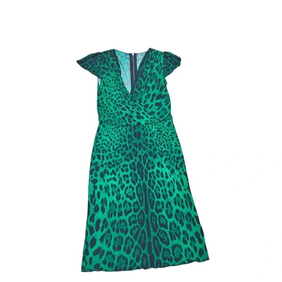 Dolce & Gabbana Italy emerald green v neck Leopard Print Dress stretchy sz EU42 - Picture 3 of 11